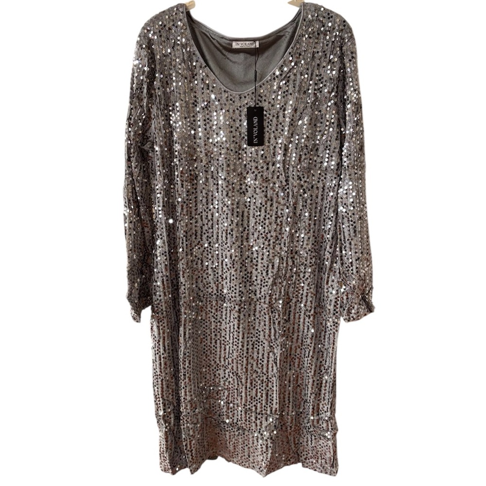 In’Voland Silver Sequin Scoop Neck Dress
